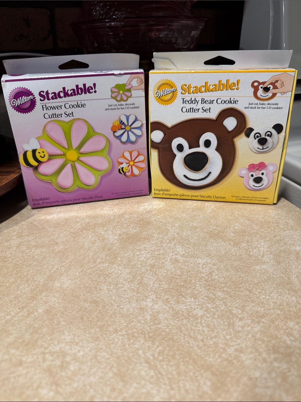 Wilton Stackable Flower & Teddy Bear Cookie Cutter Sets - Pink, Yellow, Brown